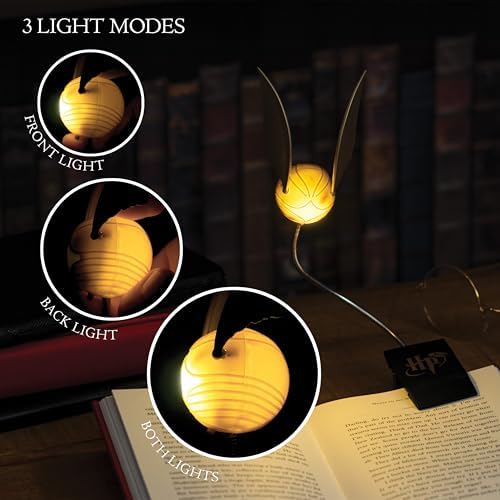 Paladone Golden Snitch Lumi Clip | Convenient Harry Potter Themed Reading Light | Dual Powered by Batteries or USB, Gold