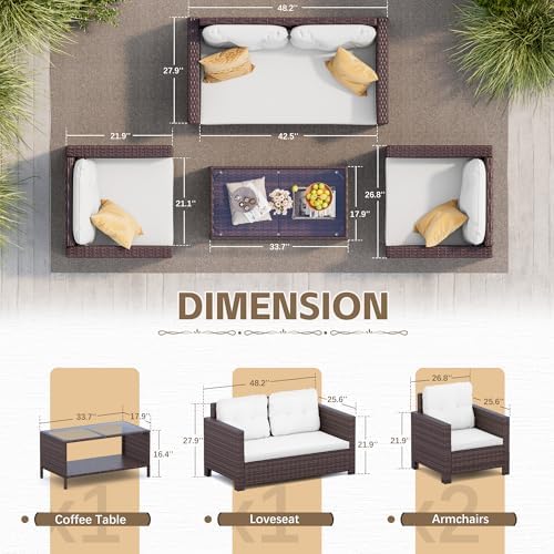 Homall 4 Pieces Patio Furniture Sets Wicker Chair Conversation Sofa