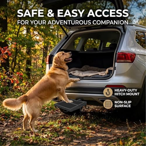 Pet Hitch Step for 2 Inch Trailer Receiver | Dog Hitch Step Help Dogs Get in & Out of Car SUV, Hitch Step for Dog Supports 200lbs