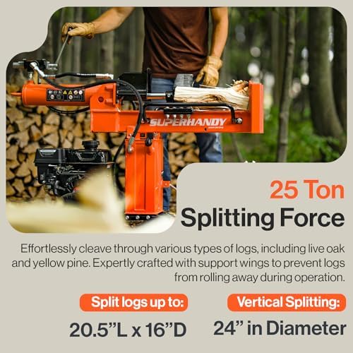 SuperHandy Portable 25 Ton Gas Log Splitter with 7HP Engine, Bucher Gear Pump