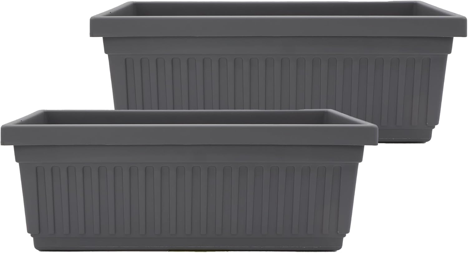 The HC Companies Venetian Window Planter Box w/Drain Plug - Long Planter Box for Windowsills, Balconies & More - Plastic Rectangular Outdoor Planters for Herbs & Flowers (18" Clay, Pack of 1)