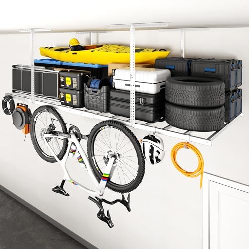 FLEXIMOUNTS 4x8 Overhead Garage Storage Rack, Without Decking, Black