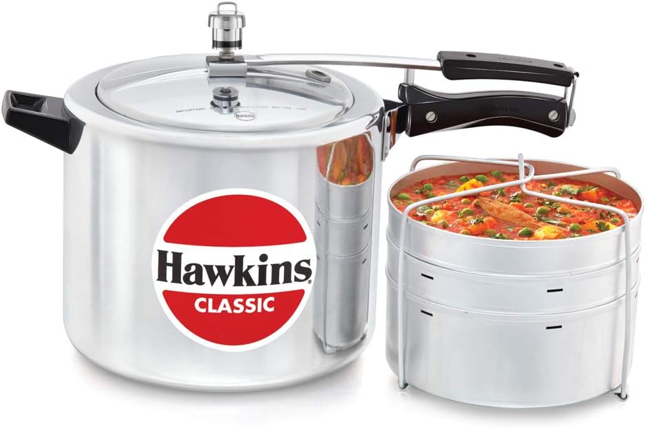 Hawkins 6.5 Litre Classic Pressure Cooker with Pots, Inner Lid Cooker with Separator Set, Silver (CL66)