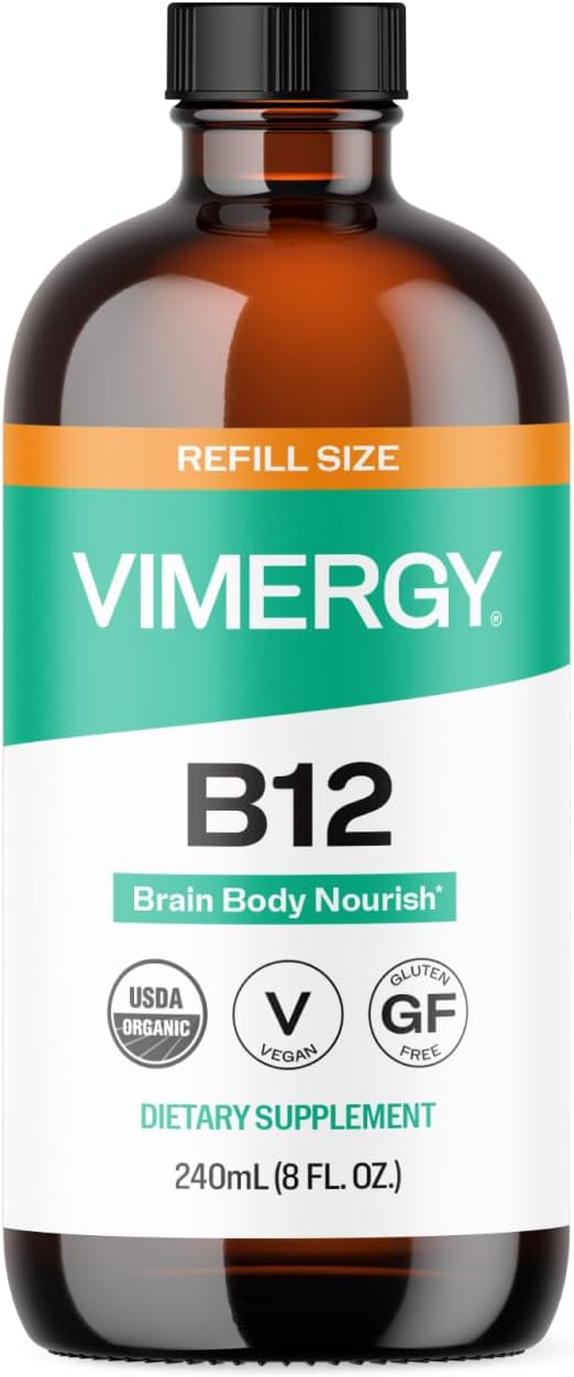 Vimergy Liquid Vitamin B12 Brain Function, 2500 mcg, Organic, 30 Servings | Brain Body Nourish*, Supports Oxygen and energy to the Brain*, Methylcobalamin & Adenosylcobalamin, Vegan, Non-GMO