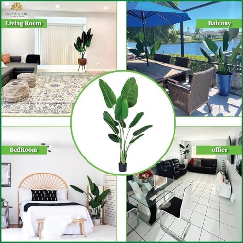 One 5 Foot Artificial Silk Bird of Paradise Palm Tree Potted Plant by Bagari