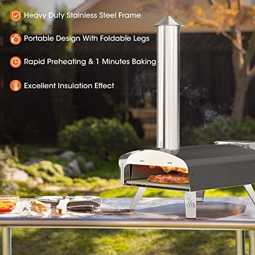 Mimiuo Auto-Rotating Wood Pellet Pizza Oven Outdoor 40Lbs, 60S Bake w/Stone