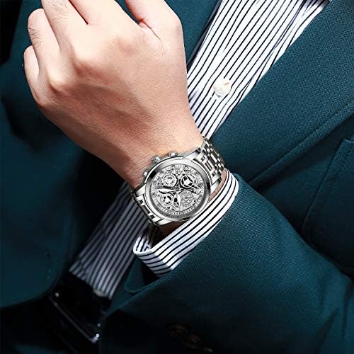 NEKTOM Watches for Men with Stainless Steel, Quartz Analog Watch with Date, Luxury Minimalist Dress Mens Watches, Chronograph Watch, 3ATM Waterproof