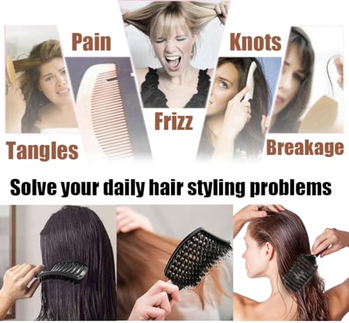 Boar Bristle Detangler Vent Hair Brush for Blow Drying, Curved Vented Paddle Detangling Brush for Women Men