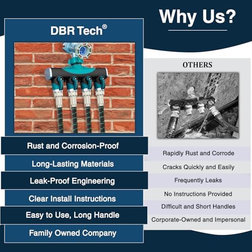 DBR Tech® 4 Way Hose Splitter (Superior Durability), Premium Garden Hoses Connector, 4 Way Heavy Duty Water Valve for Spigot Faucet Bib