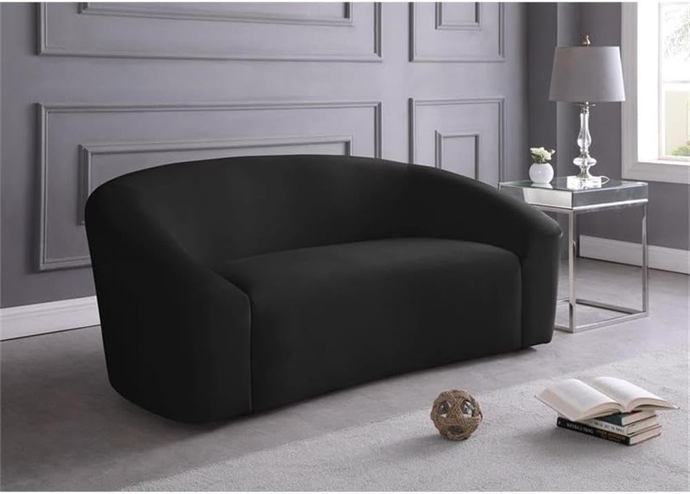 Meridian Furniture 610Black-L Riley Collection Modern | Contemporary Velvet Upholstered Loveseat with Rounded Contemporary Design, Black