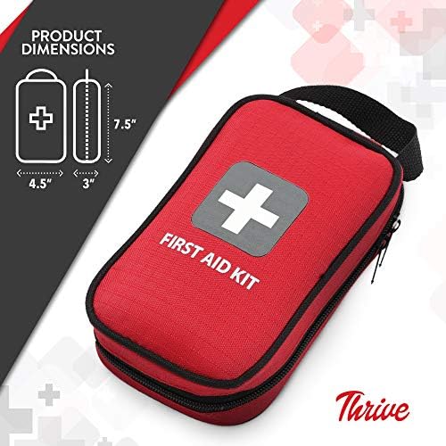 Thrive Mini First Aid Kit - Compact Travel Essentials Pack - Waterproof Camping Essentials Set - Portable Car First Aid Kit & Hiking Supplies Pouch - 66-Piece Set, Red Shell Case