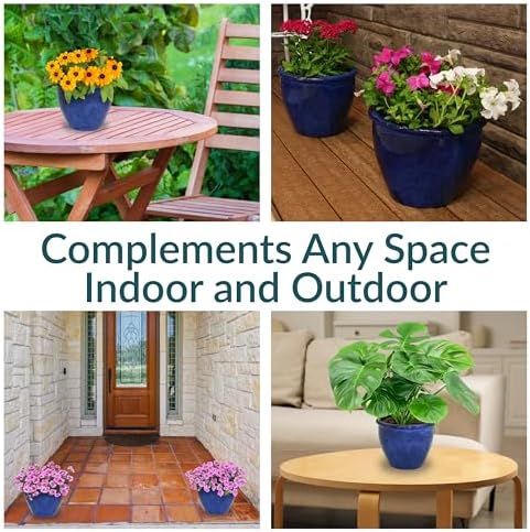 Sunnydaze Chalet 12" Ceramic Plant Pot, Imperial Blue Glaze, 2pk