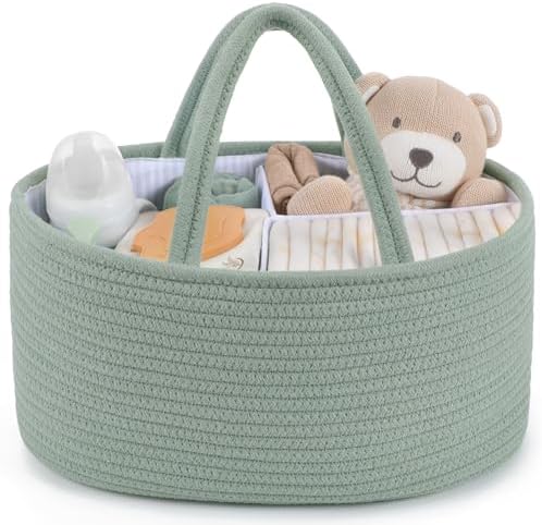 Maliton Diaper Caddy Organizer for Baby, Cotton Rope Baby Gift Basket, Portable Diaper Organizer for changing table, Nursery Storage Organizer