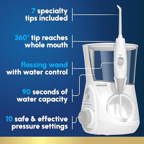 Waterpik Aquarius Countertop Water Flosser with 10 Settings, 7 Tips, White | For Daily Home Gum Health, Dental Braces, Implants, Teeth Cleaning, Multiple Users, ADA Accepted WP-660 Packaging May Vary