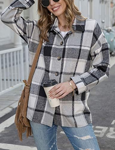 Yeokou Women's Plaid Flannel Shacket Oversized Button Down Long Sleeve Shirt Jacket Casual Spring Fall Outfits
