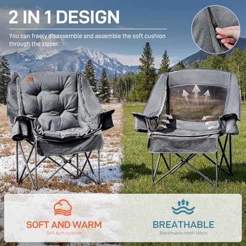 EVER ADVANCED XL Camping Chair with Detachable Cushion Supports 400LBS Grey