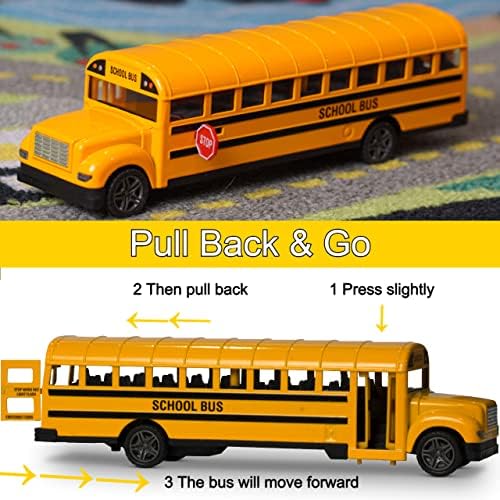 ArtCreativity Yellow School Bus Toy for Kids - 8.5 Inch Pull Back Car with Cool Opening Doors and Rubber Tires - Durable Diecast School Bus - Best