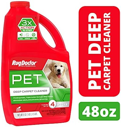 Rug Doctor Professional Triple Action Pet Stain and Odor Deep Carpet Cleaner Solution 48oz. Triple Action Formula Cleans, Deodorizes and Deters Remarking, Carpet Shampoo for Pet Stains & Odors