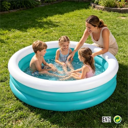 Inflatable Kiddie Pool, 60"x16" Thick Guardrail Swimming Pool for Kids, Blue & White Blow Up Pool for Kids Indoor Party Games