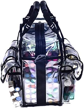 Professional Clear PVC Makeup Kits Organizer Make up Set Bag MUA Carry All Artist Transparent Vinyl Travel Cosmetic Bag with 6 External Pockets &