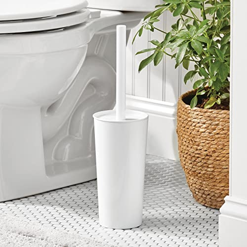 mDesign Metal Freestanding Slim Toilet Bowl Brush and Holder + Rectangle Narrow 5 Liter / 1.3 Gallon Step Pedal Trash Can Wastebasket for Bathroom