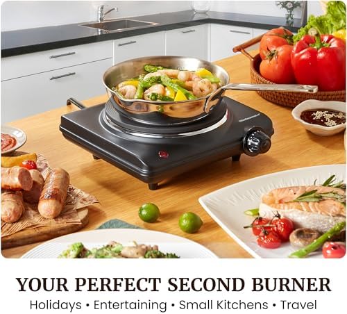 Elite Gourmet Electric Burner, 1000W Cast Iron Hot Plate, 7 Heat Settings