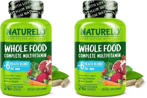 NATURELO Men's Multivitamins - Whole Food Multivitamin for Men, 120 Caps | Vitamins, minerals, vegetarian capsules, energy, brain, heart, eye health*