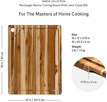 Teakhaus Teak Cutting Board - Rectangle Edge Grain Board With Corner Hole And Juice Canal (16 x 12 x .5 in.)