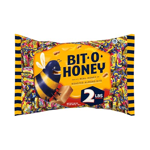 Bit O Honey Candy - Individually Wrapped Honey Taffy with Roasted Almond Bits, Gluten-Free, Classic Bite-Sized Treats, Sweet and Chewy Taffy Candy Bulk Bag - 5 LBS