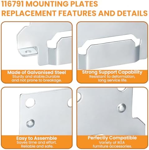 Zookpr 116791 Mounting Plates Replacement for IKEA Bed Frame Brackets Part | For IKEA Hemnes/Malm/Brimnes/Ingatorp/Tarva/Kritter, Replaces #116791