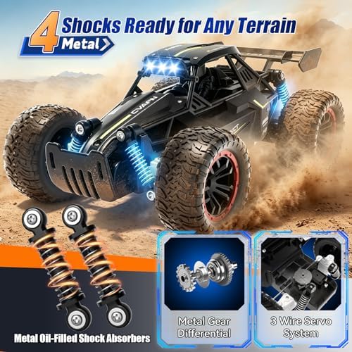 Remote Control Car, Fast RC Monster Truck with Durable Metal Body, 1:16 Off-Road RC Crawler with LED Headlights, All-Terrain Drift Car, 3 4 5 6 7 8 9 10 Year Old Boys Girls Kids Gifts