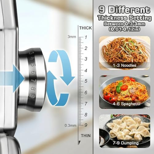 Sailnovo 3-in-1 Pasta Maker with 9-Setting Pasta Roller & Cutters