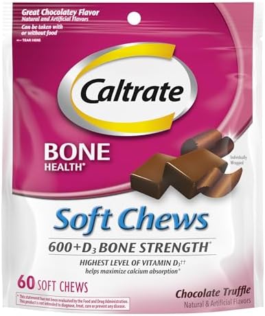 Caltrate Chewables 600 Plus D3 Vitamin D and Calcium Supplement, 60 Count | Chocolate Truffle, Highest Level of Vitamin D3