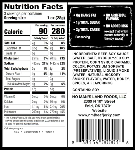 No Mans Land Slow-Dried Beef Jerky | Smoked & Seasoned Jerky Strips | High Protein, Low Carb Beef Snack | Gluten Free - MILD (16oz)