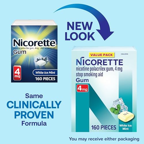 Nicorette 4mg Nicotine Gum to Quit Smoking - White Ice Mint Flavored Stop Smoking Aid, 160 Count