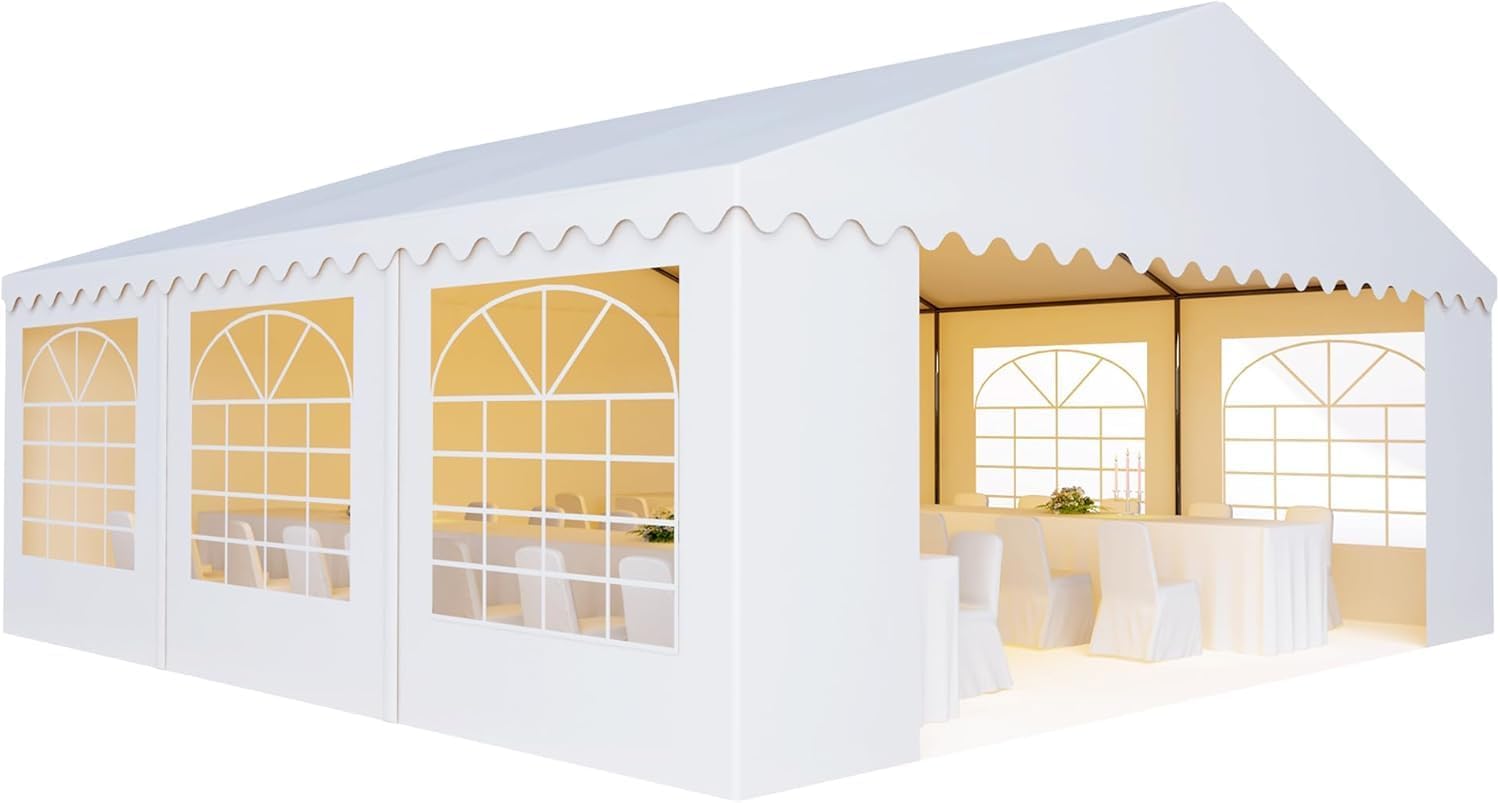 AMERICAN PHOENIX Party Tent 20x20 ft Heavy Duty Canopy Shelter for Wedding Event Fair with Fire Retardant Roof with Sidewalls and Windows White (20x20 - PE)