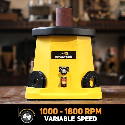 Woodskil Variable Speed Oscillating Spindle Sander for Wood,4A | Spindle Sander with 1000-1800RPM,6 Sleeves,Compact Design for Curved Edges,Contours,Slots,Detail Work