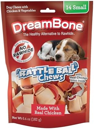 DreamBone RattleBall Chew Rawhide-Free Dog Treats, Real Protein, 14 Count | Daily Chew, Digests Safely and Completely