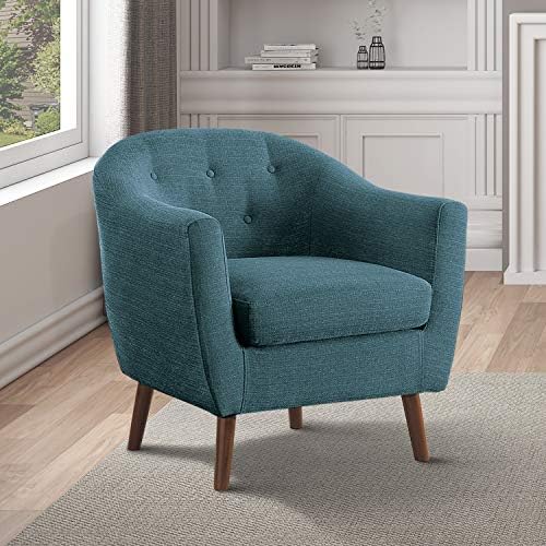 Homelegance Lucille Modern Accent Chair, Upholstered Reading Chair with Button-Tufted Back, Sloped Arms, Removable Seat Cushion Cover and Espresso Wood Legs, for Living Room, Bedroom or Office, Blue