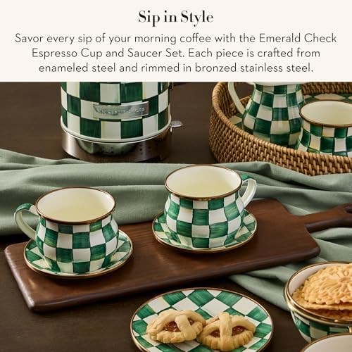 MACKENZIE-CHILDS Espresso Cup & Saucer Set, Black-and-White Courtly Check