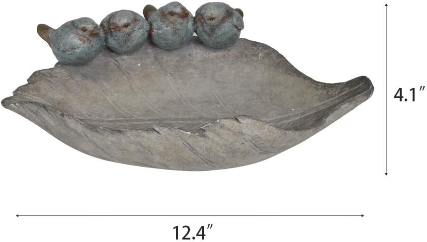Bird-Feeder Wild Bird-Bath Bowl Outdoors - Garden Decor Polyresin Birds on Leaf 12.4 * 7.5 * 4.1 Inch-Newman House Studio
