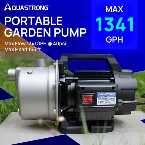 Aquastrong 115V Shallow Well Garden Pump, Stainless Steel, 1320 GPH, Water Transfer Draining Irrigation Sprinkler Pump, for Lawn, Garden
