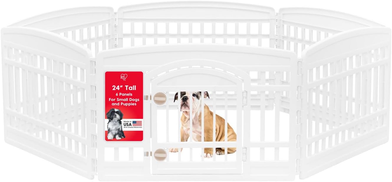 IRIS USA 4-Panel Dog Playpen, Pet Enclosure, Black | Pet Containment, Configurable Layout, Multi-Shape Setup, Custom Pen Configuration, Stable Non-Tip Base, Tool-Free Assembly