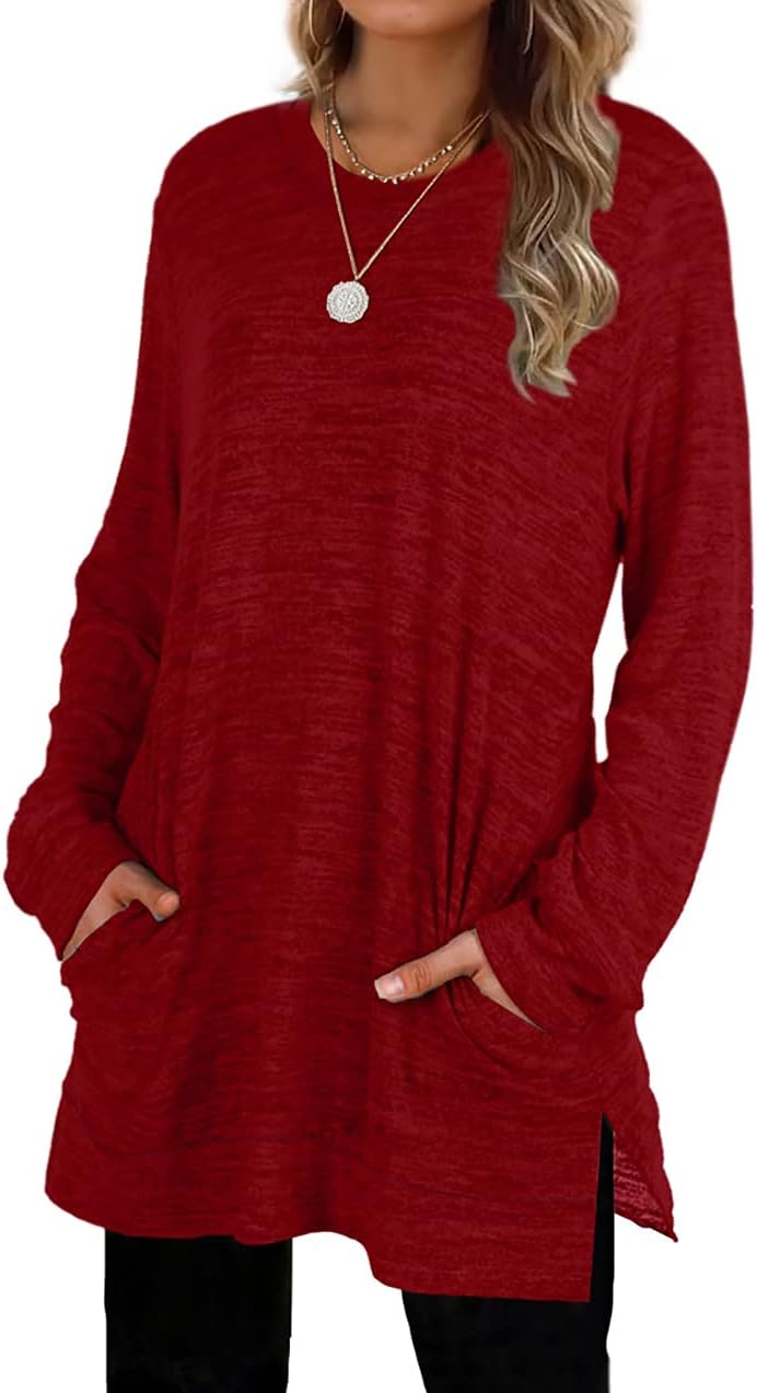XIEERDUO Womens Casual Sweatshirts Long Sleeve Shirts Oversized With Pocket Tunic Tops S-3XL