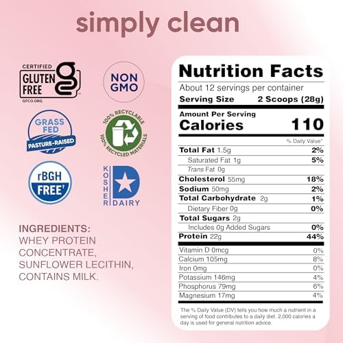 Simply tera's Pure Whey Protein Powder, Dark Chocolate, Clean Label - 12 Oz | Clean Whey Protein Powder, Made Without Artificial Sweeteners, Non-GMO, Kosher, rBGH-Free