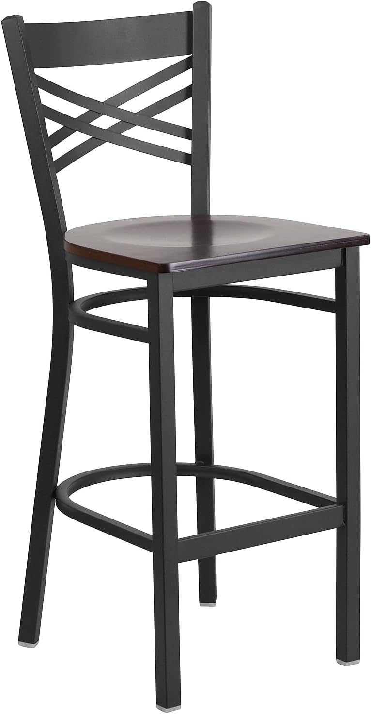 Flash Furniture Hercules Metal Restaurant Barstool, Black | X Back Style, Vinyl Upholstery, Durable Construction, Commercial Use