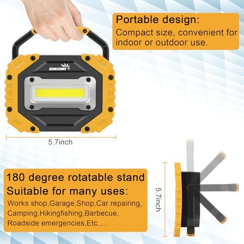 Sunzone LED Work Light, Rechargeable Work Lights with Magnetic Base, 2 Pack