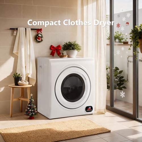 Euhomy Compact Laundry Dryer, 3.5 cu ft Front Load Stainless Steel Clothes Dryers With Exhaust Pipe, 1500W