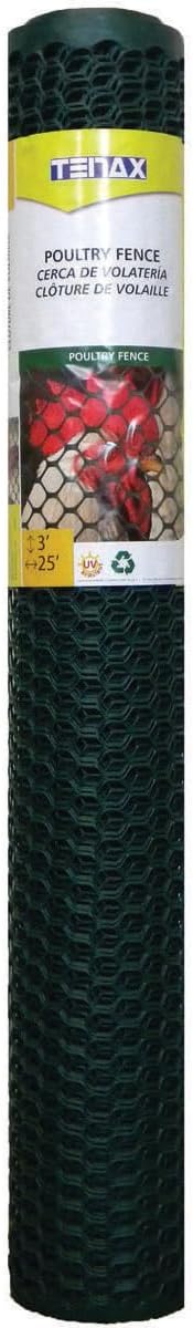 Tenax Poultry Fence - Green Plastic Poultry Fencing, Lightweight, Weather Resistant - 3-ft x 25-ft - Plastic