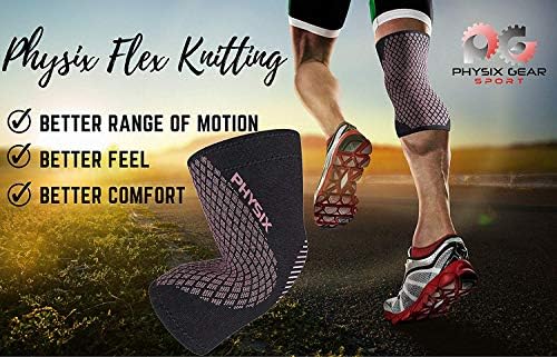 Physix Gear Knee Compression Sleeve for Men & Women - Best Compression Knee Brace for Walking, Running, Gym, Basketball, Weightlifting,Workout, Sports - Knee sleeves Support Compression & Stability